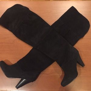 Over the knee black heeled boots